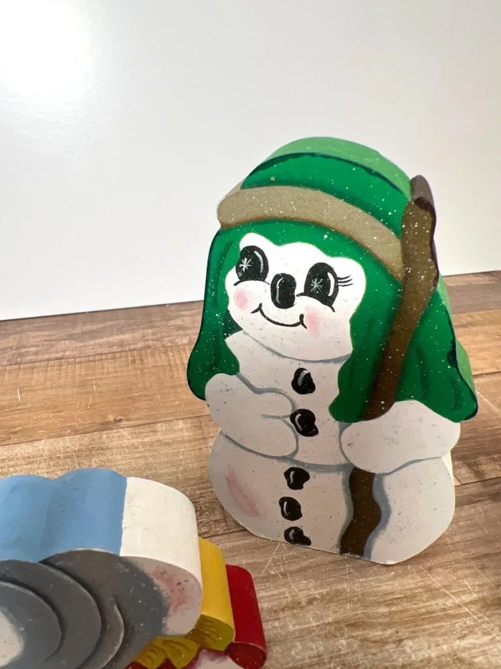 Nativity Scene Hand-Painted Wooden Snowman Figures Holiday Décor Set - 7 Pieces